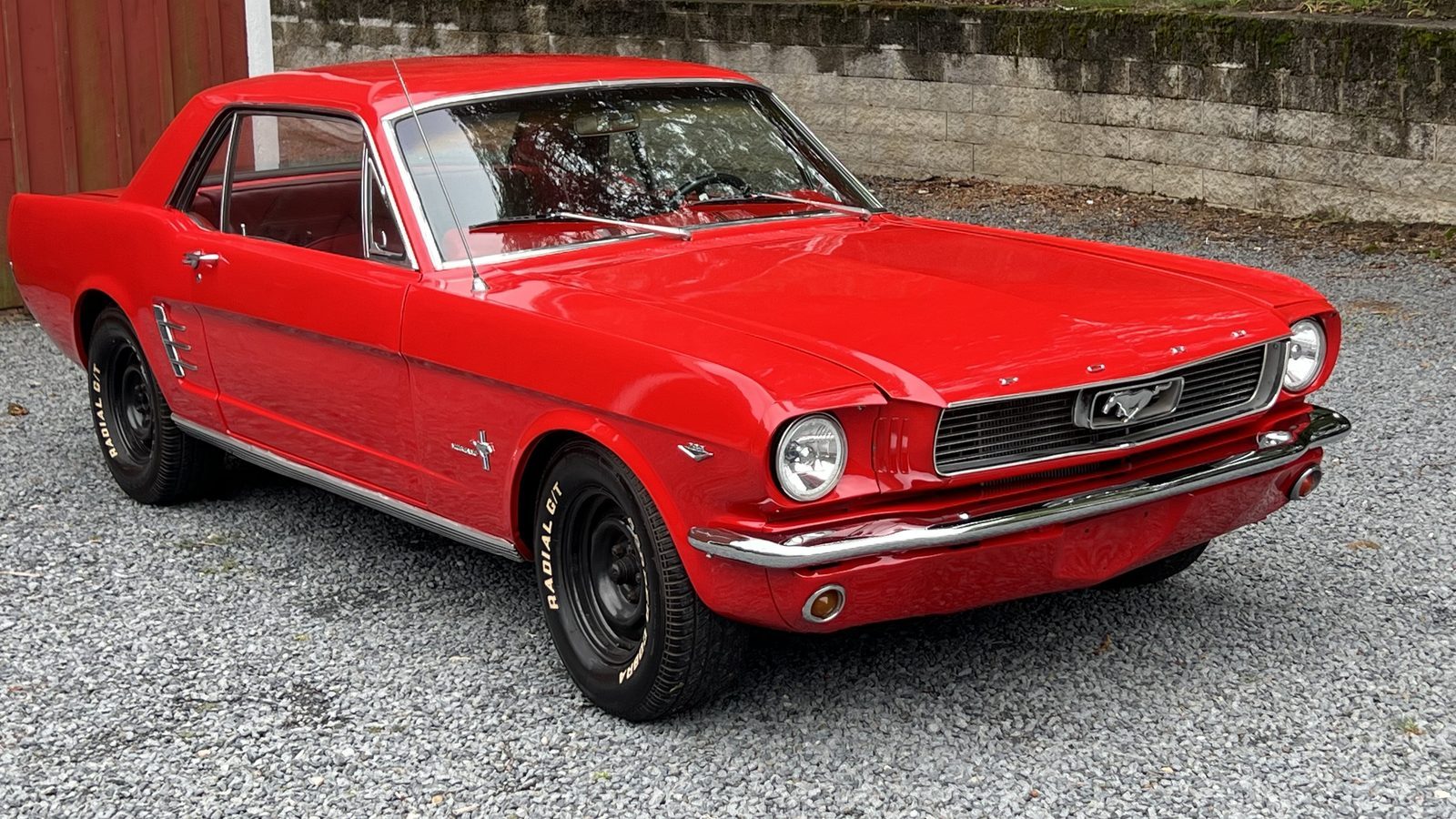 Red 1966 Ford Mustang, freshly detailed